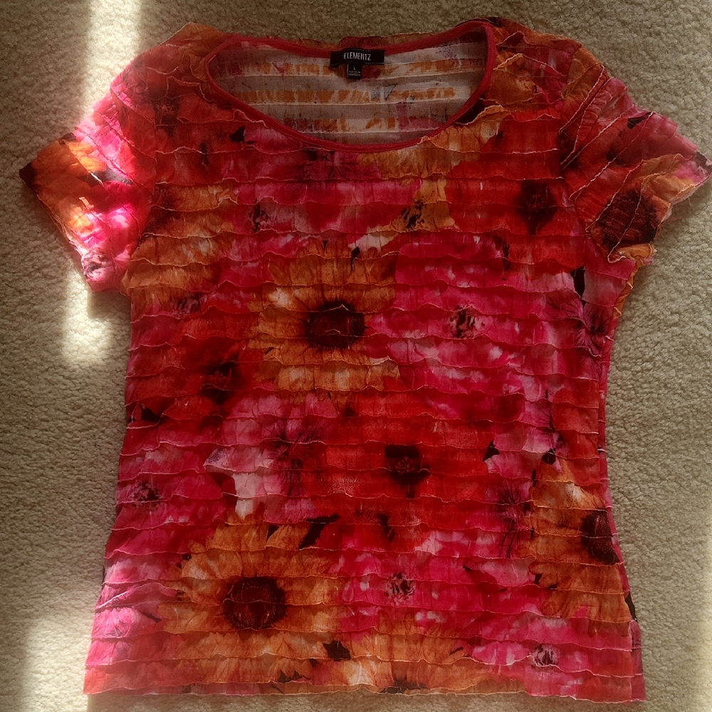 Elementz Red and Orange Floral Short Sleeve Top
